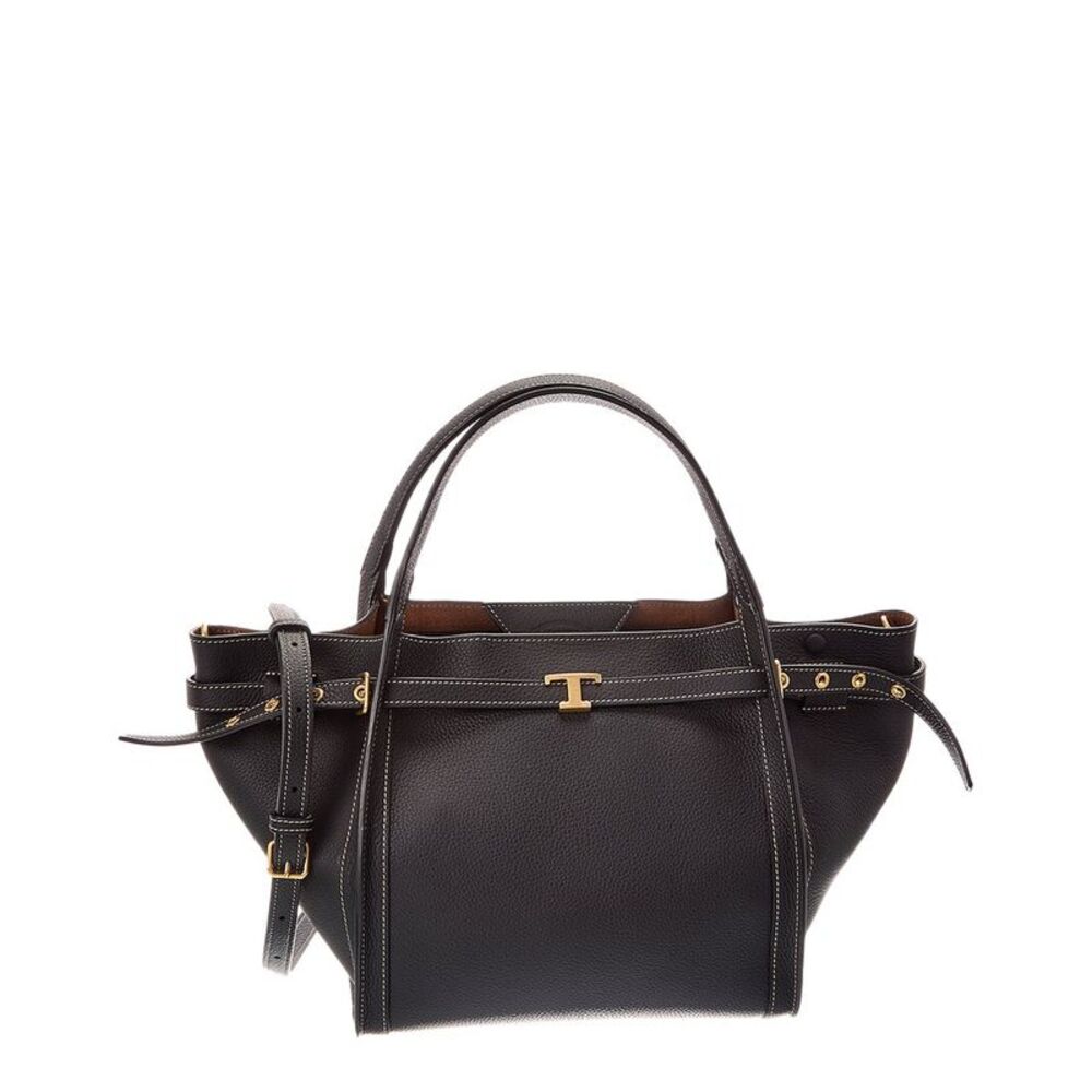 Tod's Logo Small Leather Tote, Black